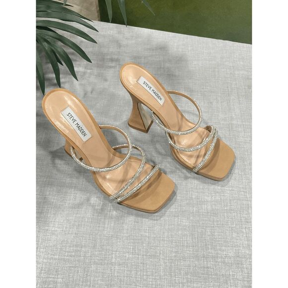 Steve Madden Women's Libbie Rhinestone Dress Sandals - Camel Nubuck 9.5M - Picture 3 of 13